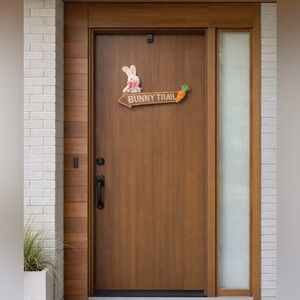 Easter Bunny Trail Wooden Arrow Sign Plush Bunny Carrot Farmhouse Decor